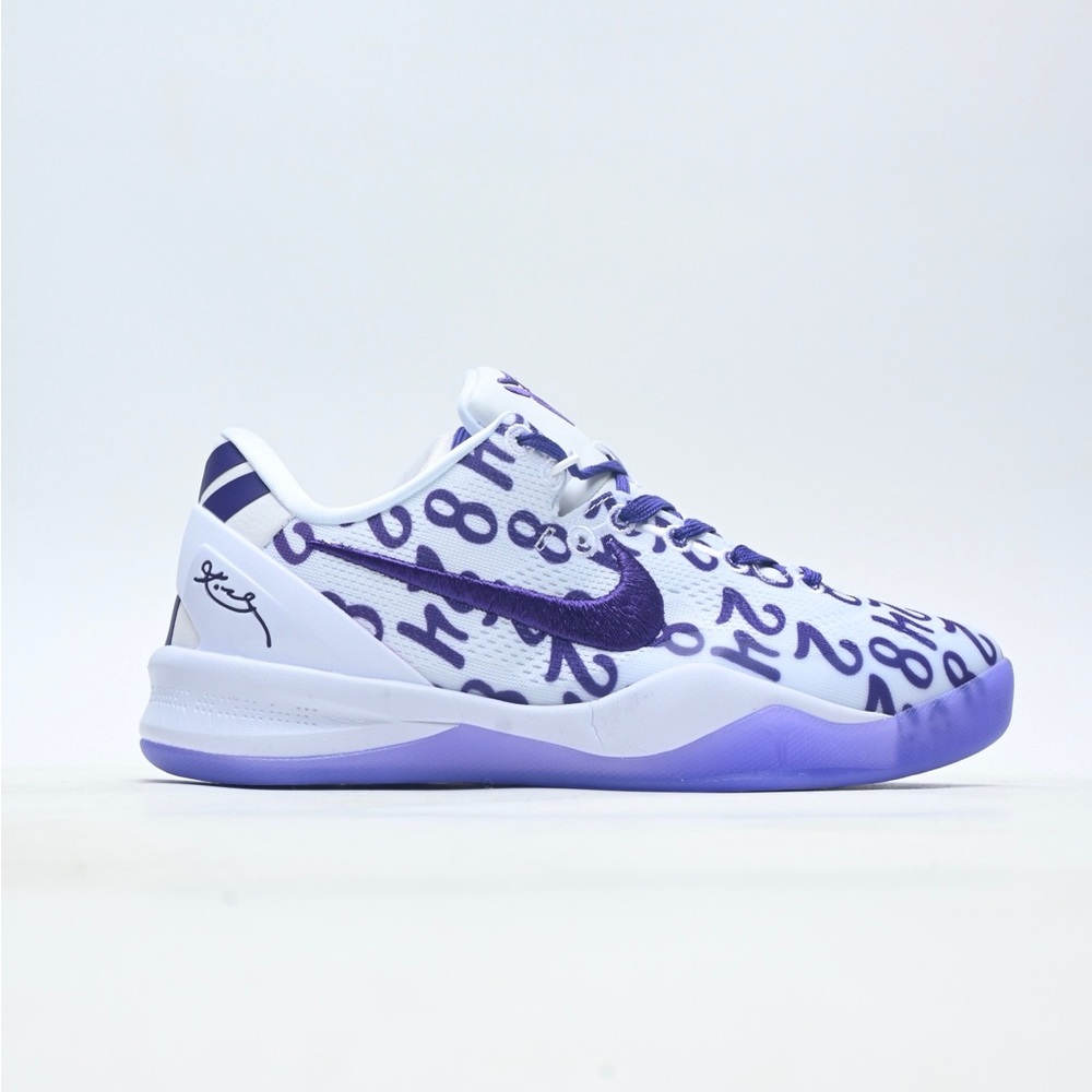 Nike Kobe VIII Protro White Purple Number-Print Athletic Shoes - Picture 9 of 9